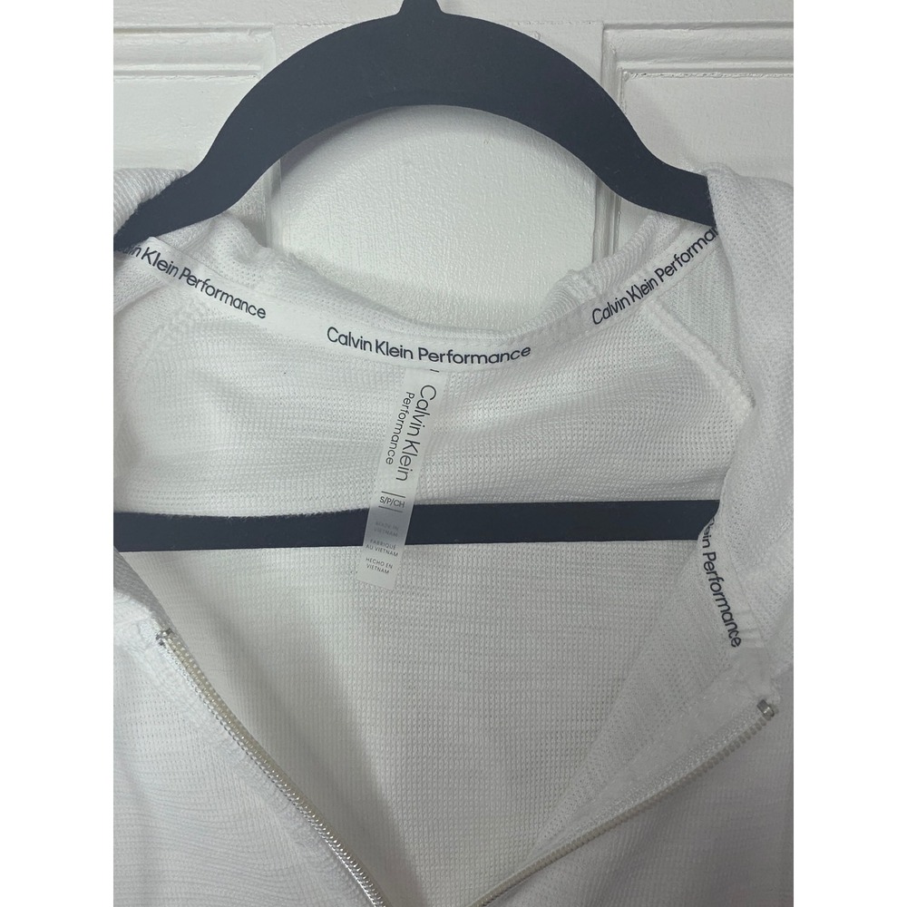 Calvin Klein Performance Womens White Full Zip Hoodie Sweatshirt Small Slub Knit - Picture 3 of 4